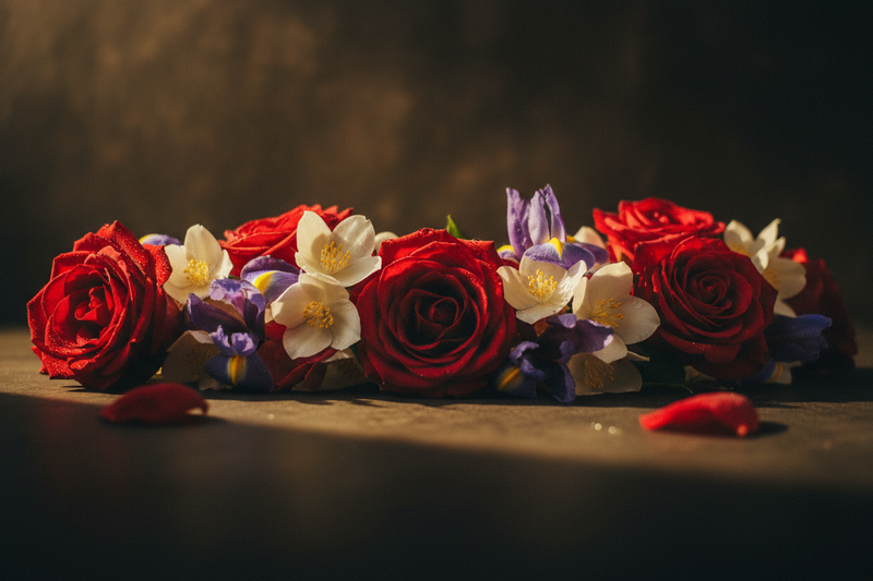 rose, jasmine, iris. cinematic